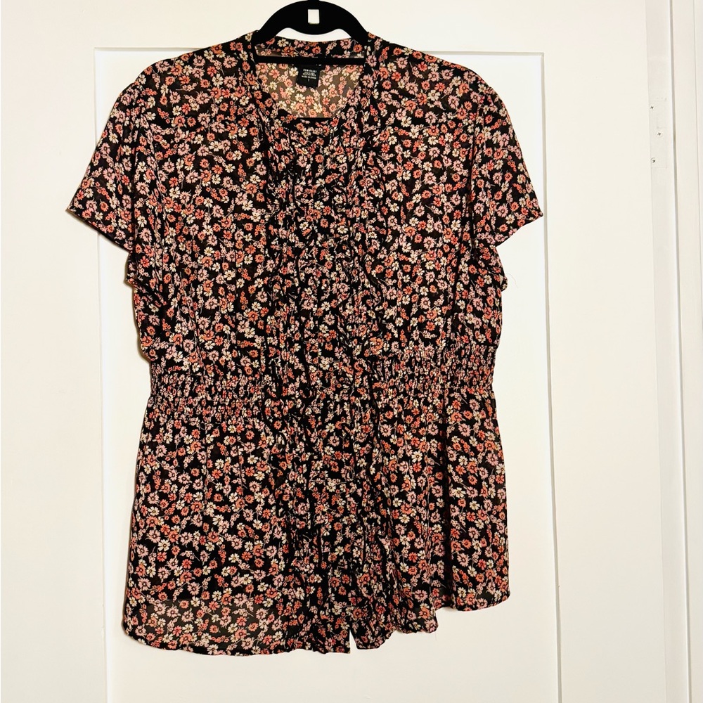 Torrid | Pink and Black Floral Blouse